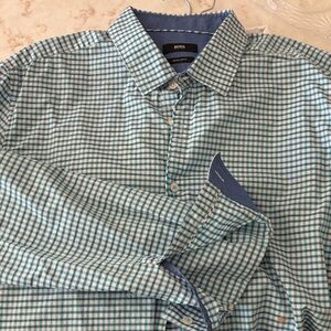 Boss Men's Teal and White Plaid Shirt 2XL NWOT